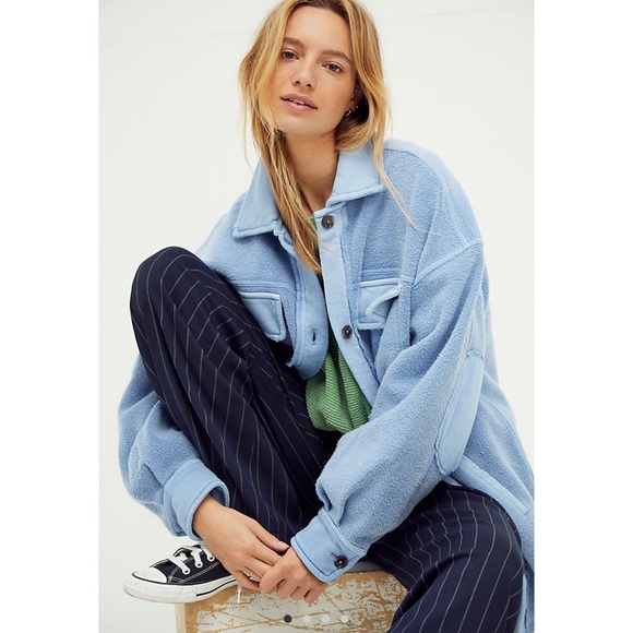 Free People Jackets & Blazers - Free People Ruby Jacket Shacket Rain Song Light blue